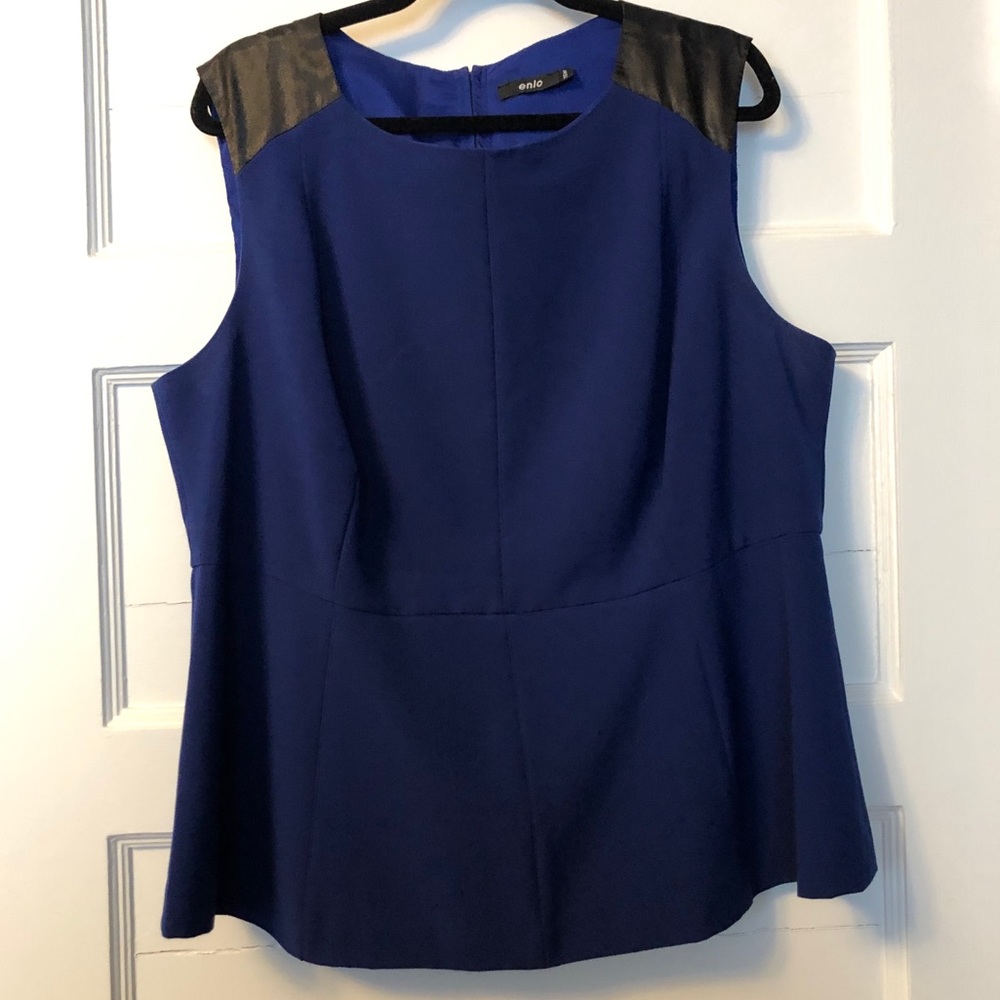 Enlo blue peplum blouse - black zipper back detail